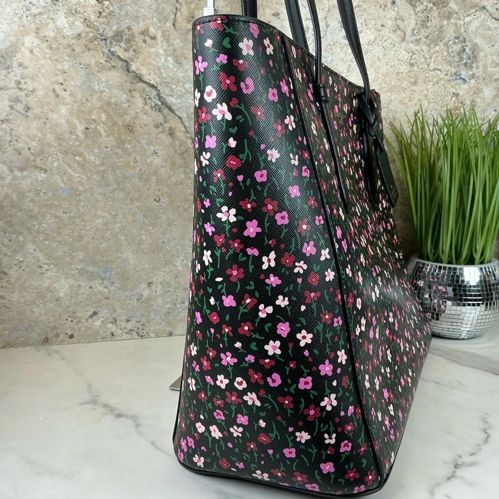 Kate Spade Schuyler Saffiano Floral Black Pink Tote Shoulder‎ Large Bag